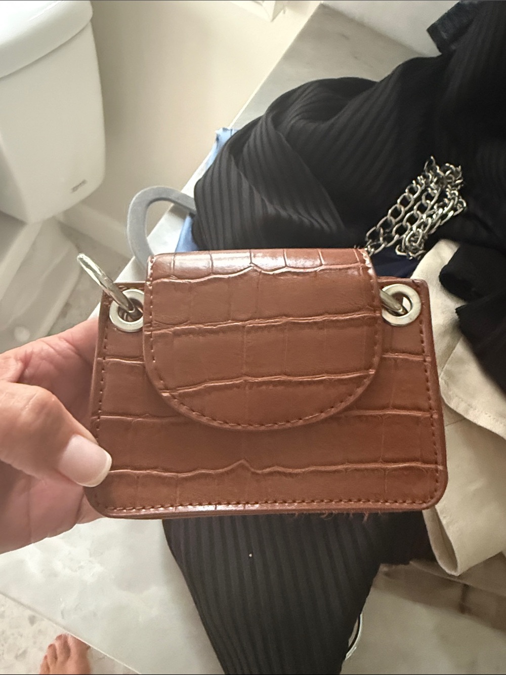 Brown Mini Crossbody Bag with Chain Strap